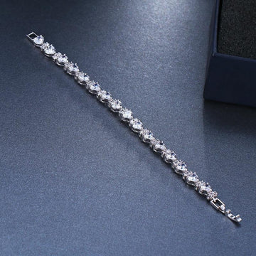 Delightful Heart Shaped AAA Cubic Zircon Bangle Bracelet- Best Online Prices by Jewellery Supermarket - The Jewellery Supermarket
